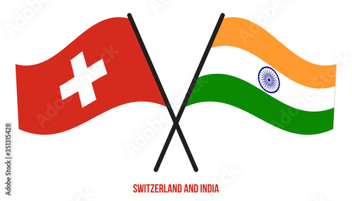 Switzerland and India Flags Crossed And Waving Flat Style. Official Proportion. Correct Colors