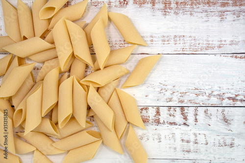 Gragnano Pasta Pennoni, specialty of Italian cuisine. Room for text.