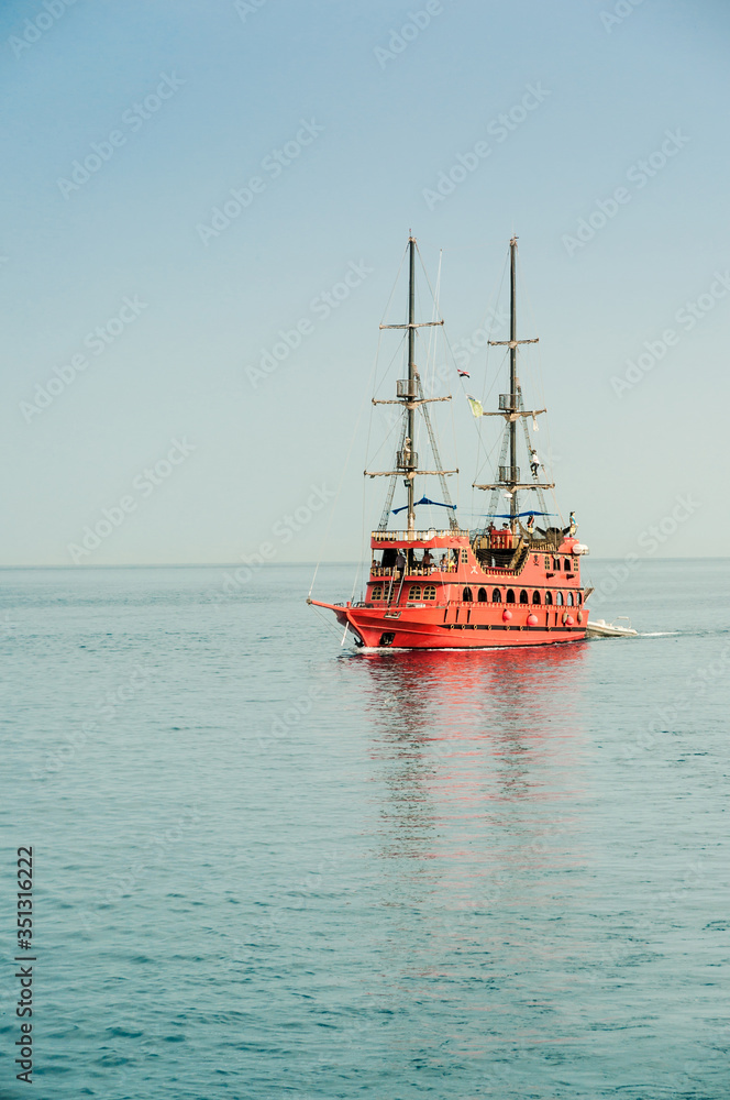 Rest on the white yacht (ship) in the Bay of Sharm El Sheikh. Photo on a sunny day..Holidays in 2018. Rest on the white yacht (ship) in the Bay of Sharm El Sheikh. Photo on a sunny day..Holidays in 2018.