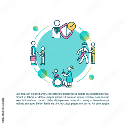 Social service concept icon with text. Help for post traumatic disorder. Child protection. PPT page vector template. Brochure, magazine, booklet design element with linear illustrations