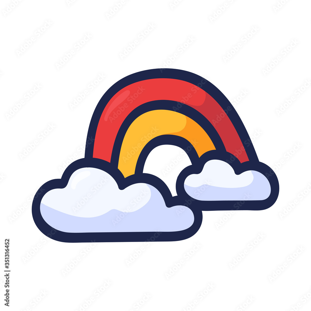 Rainbow and clouds vector on a white background. Object isolated illustration. Doodle style. Cloth design, wallpaper, wrapping, textiles, paper, cards, invitations Rainbow and clouds vector on a white background. Object isolated illustration. Doodle style. Cloth design, wallpaper, wrapping, textiles, paper, cards, invitations
