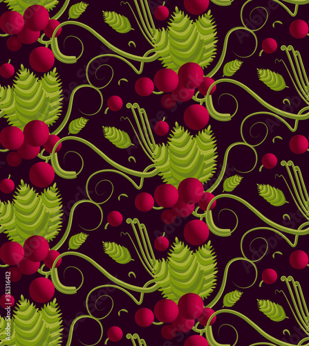 A branch of a vine with a bunch of grapes. Seamless pattern