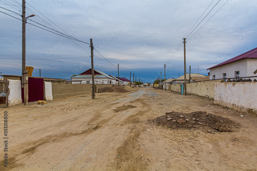 Street in former Aral Sea port town Moynaq (Mo‘ynoq or Muynak), Uzbekistan