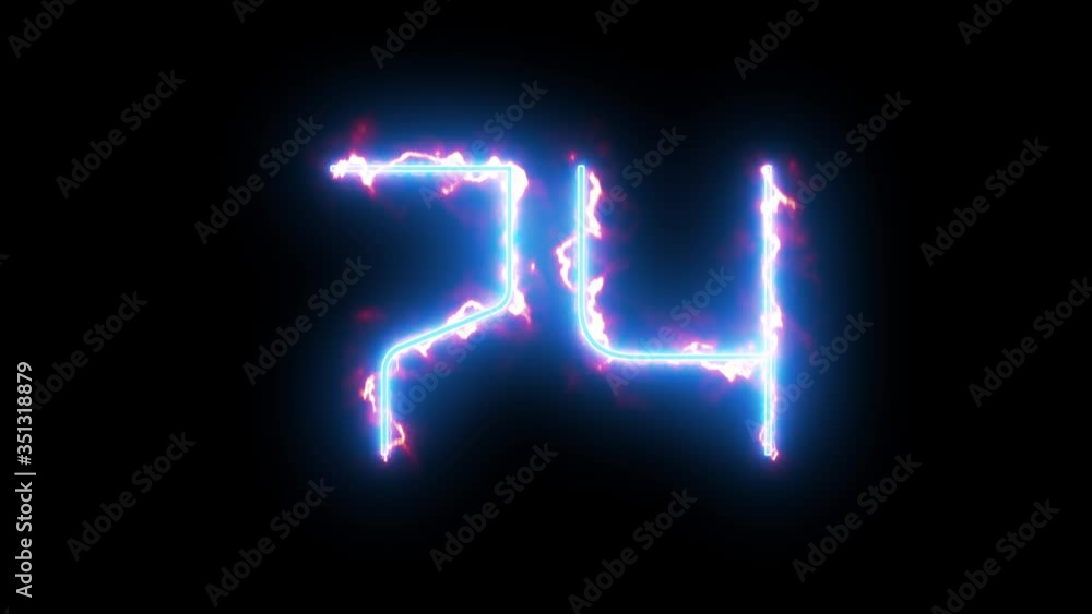 Blue lights form luminous numeral 74 on black background. Appears and disappears. Fiery style. 4k. Seamless loop. Blue lights form luminous numeral 74 on black background. Appears and disappears. Fiery style. 4k. Seamless loop.