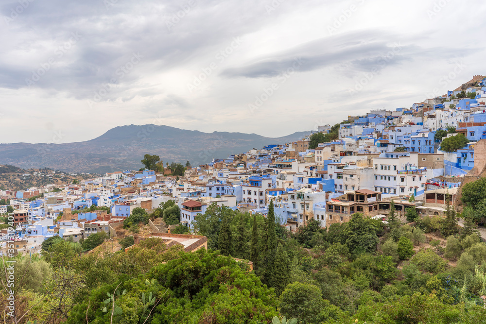 panoramic view and beautiful places of the city of chefchaouen in morocco