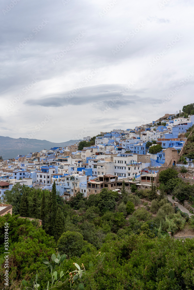 panoramic view and beautiful places of the city of chefchaouen in morocco