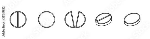 Outline style round pills set isolated illustration on white background