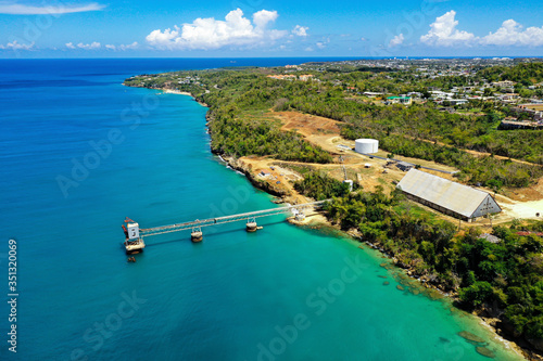 Aerial view of old sugar export dock in Aguadilla, Puerto Rico.
