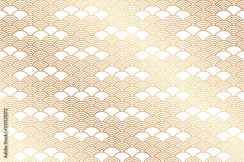 Seamless pattern in chinese style. White oriental background with golden waves.