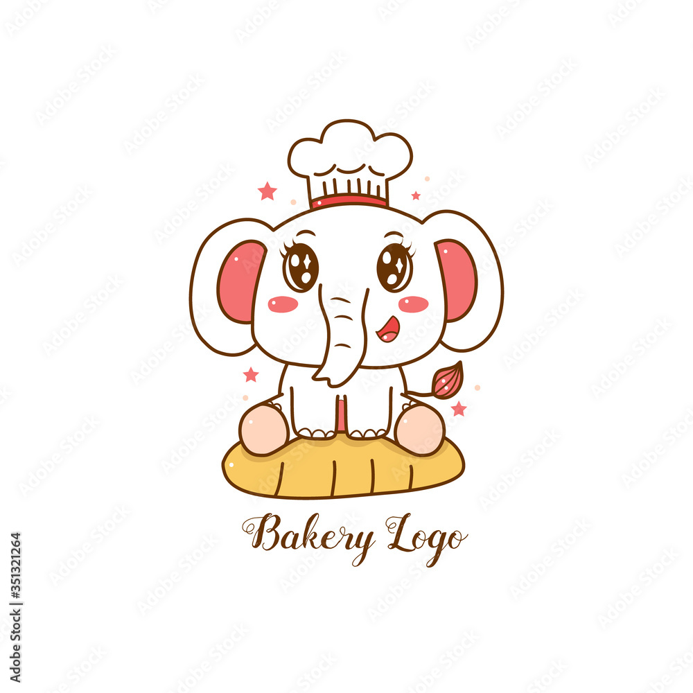 cute elephant bakery logo cartoon hand drawn. cute elephant bakery logo cartoon hand drawn.