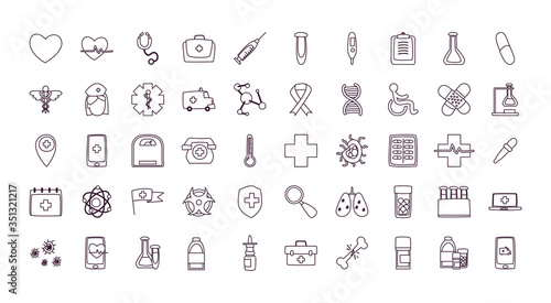 Medical line style icon set vector design