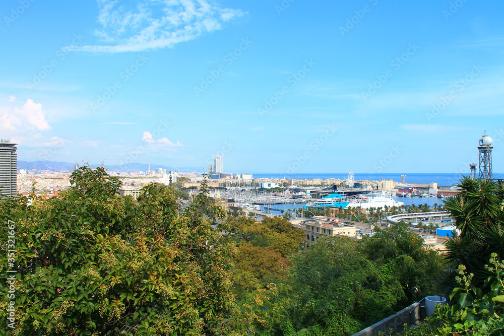 View of the port and streets of Barcelona. Spain.