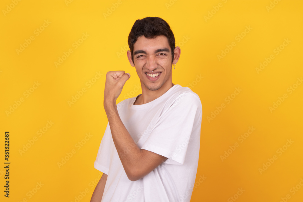 young expressive male model isolated on color background young expressive male model isolated on color background