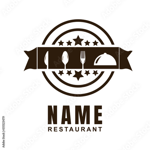 Restaurant logo design template with spoon, fork, and cutlery shape. Minimalist flat icon Cooking culinary concept. Element graphic vector illustration for label catering, chef branding, canteen