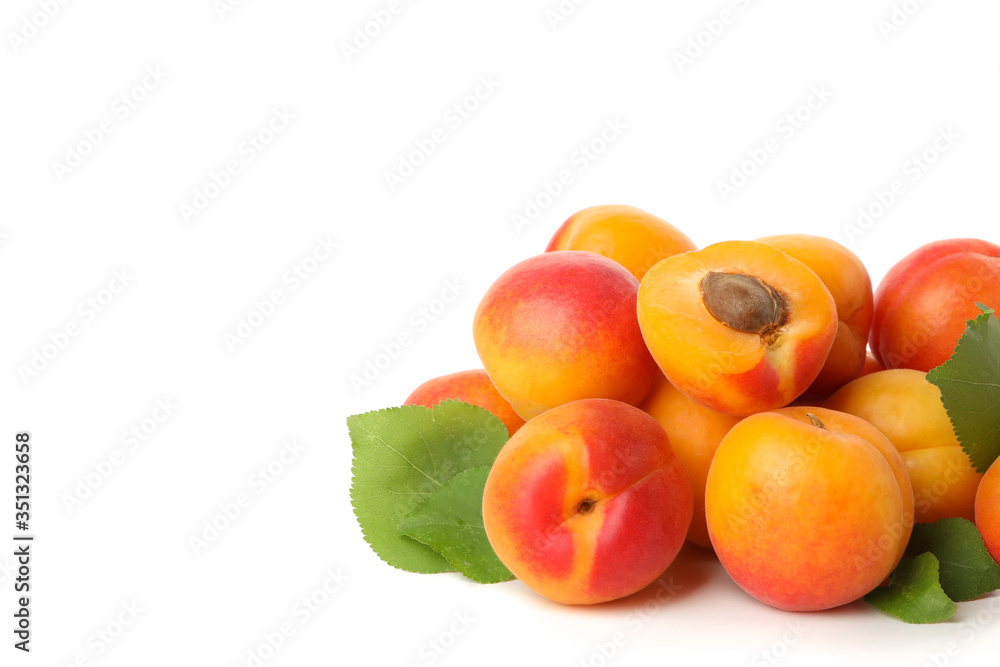 Fresh tasty apricots isolated on white background Fresh tasty apricots isolated on white background