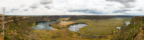 Overcast cloudy day at Sun Lakes / Dry Falls State Park, Washington (Panorama)