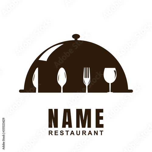 Restaurant logo design template with spoon, fork, and cutlery shape. Minimalist flat icon Cooking culinary concept. Element graphic vector illustration for label catering, chef branding, canteen