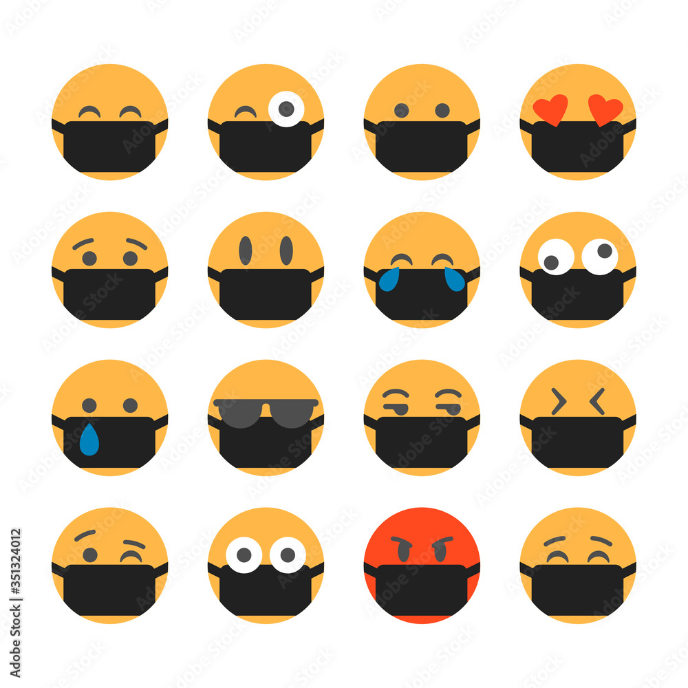 Fototapeta premium Emoticons with protective masks. Popular chat icons.