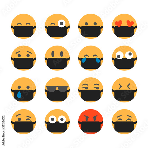 Emoticons with protective masks. Popular chat icons.