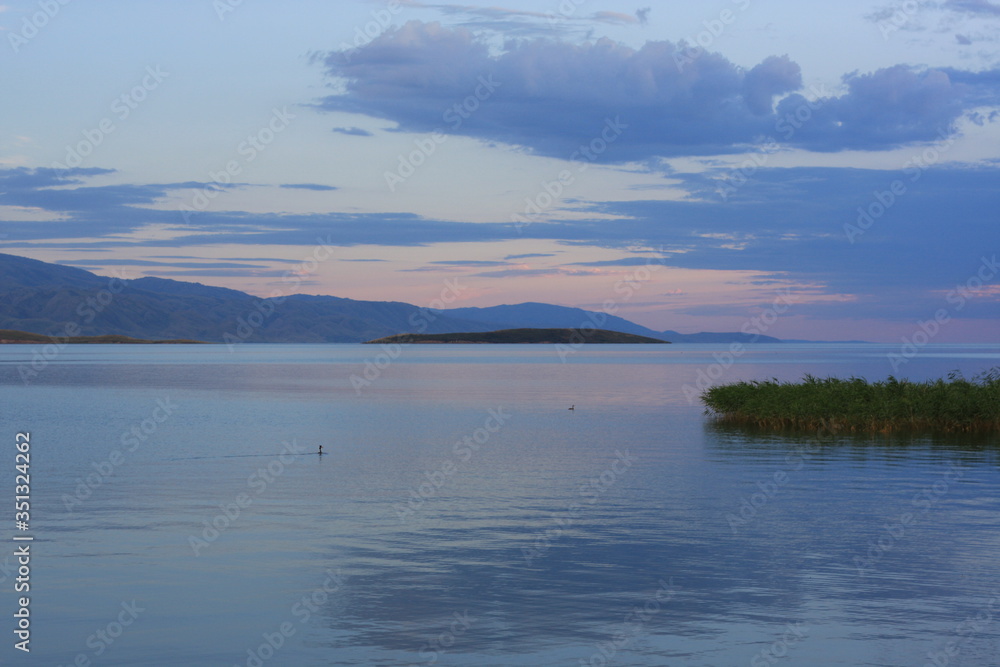 Evening at the lake, natural colors, background, no people
