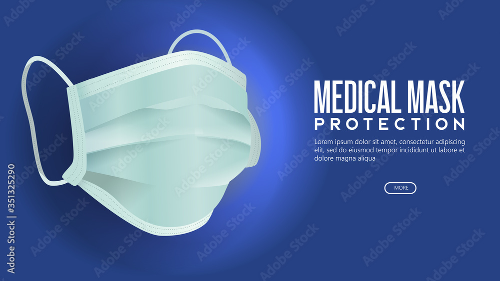 medical mask protection. Protection against viruses, bacteria, smog.  realistic isolated on blue background. Vector