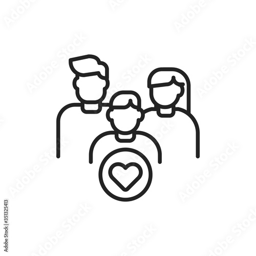 Child custody line black icon. Parenthood sign. Adoption and orphanage vector pictogram. Charity and Volunteering symbol. Template for web page, mobile app, promo, UI UX user interface.