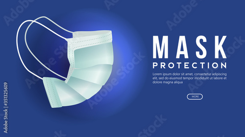 mask protection. side view no people mas wear. Protection against viruses, bacteria, smog.  realistic isolated on blue background. Vector