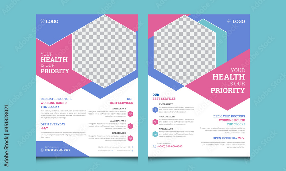 Naklejka premium Medical Healthcare Flyer, Poster. Hospital flyer design template