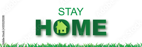 Stay home on Eco Environment background.stay safe zone with home icon against virus.City landscape concept of quarantine and stay at home. COVID-19 Awareness.Space for your text banner vector