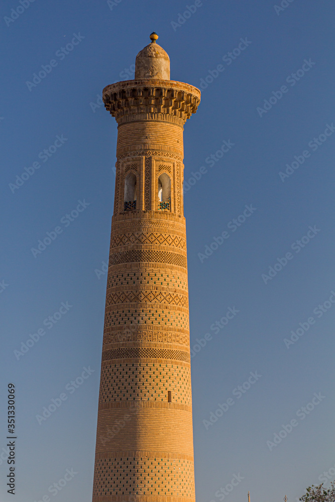 Sayid Niaz Sheliker Mosque minaret in the old town of Khiva, Uzbekistan