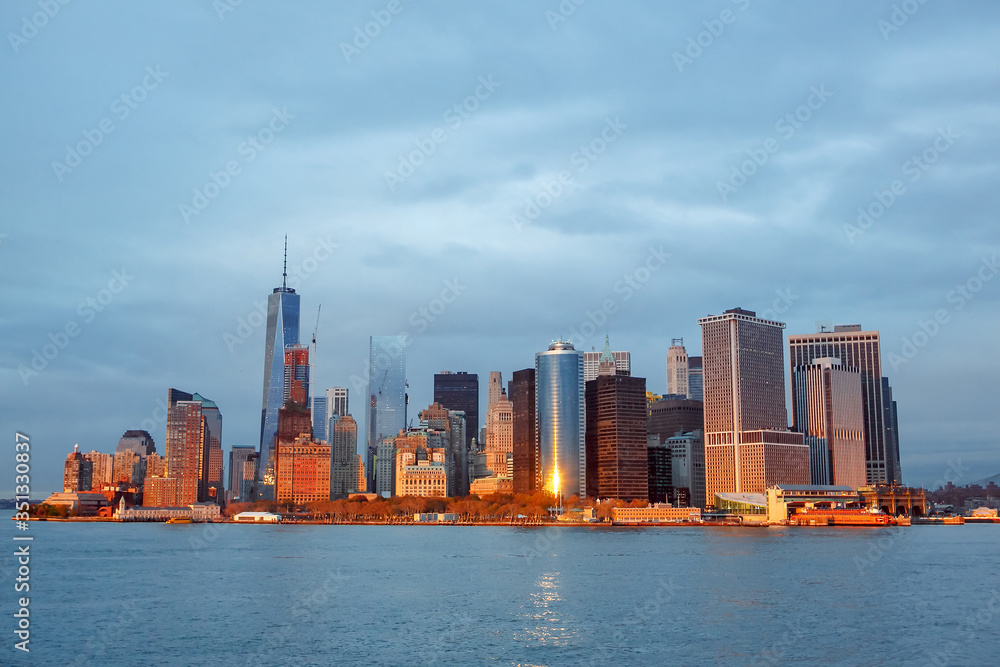 Manhattan from the water at sunset