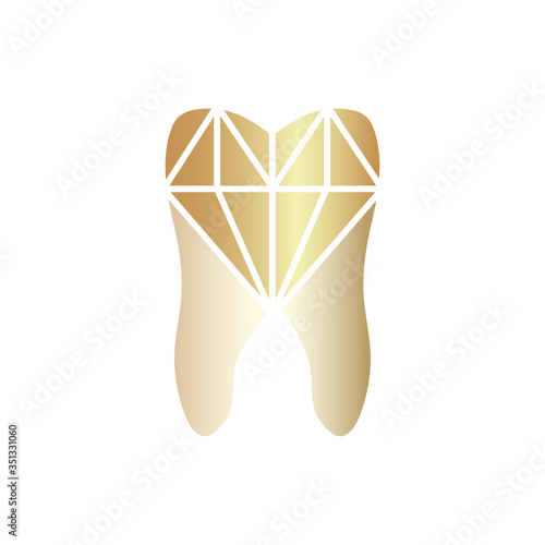 Gold Dental or Dentist Vector Logo with Diamond