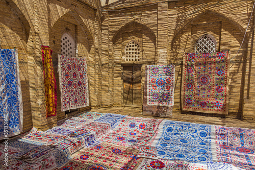 Carpet stall in the old town of Khiva, Uzbekistan.