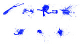 Beautiful set of blue watercolor splash, blot, spilled and stains brushes