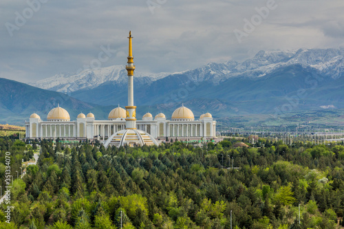 Independence monument and National Library in Ashgabat, Turkmenistan