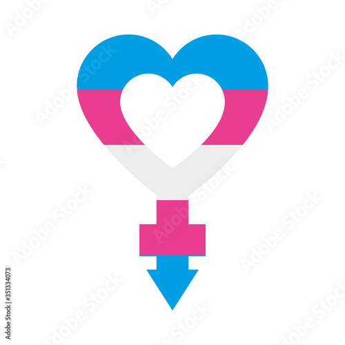 heart gender symbol with transgender flag design, flat style
