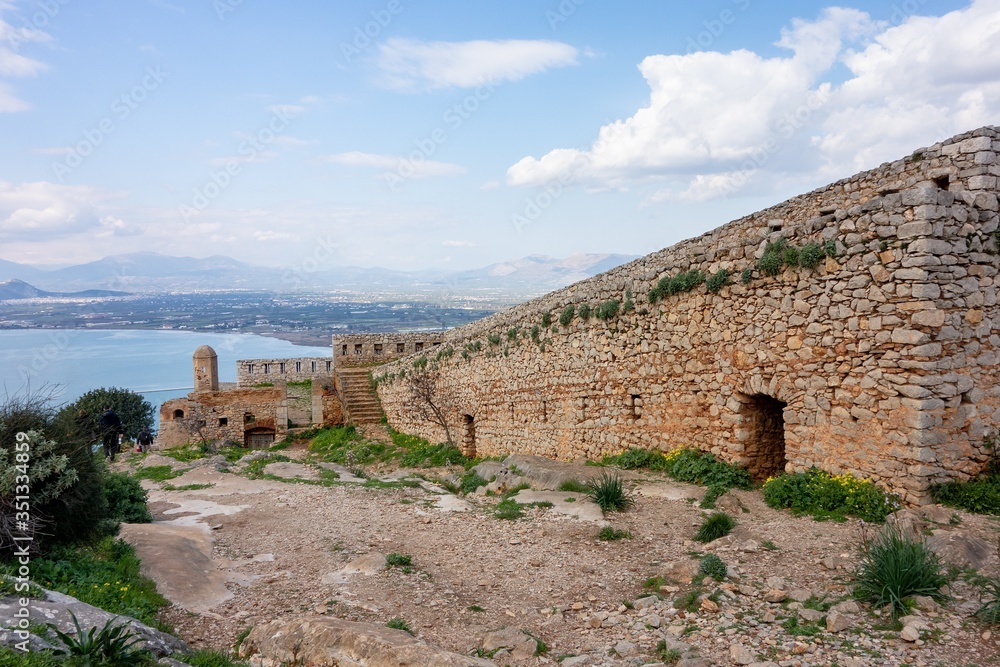 Protective stone walls of the Fortress of Palamidi, Naflplio, Greece