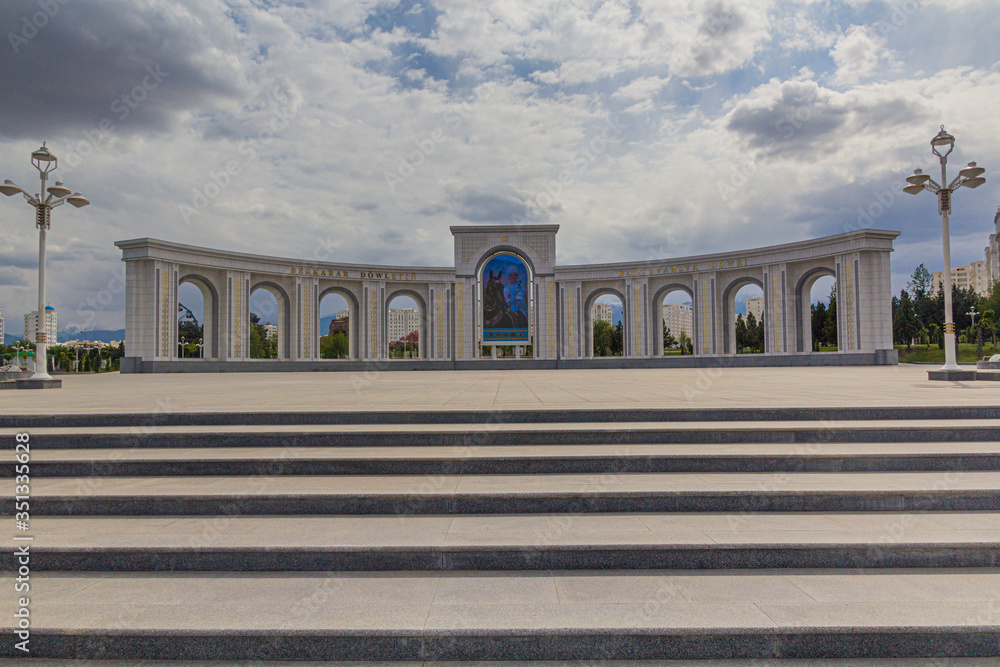Monument at Altyn Asyr Park in Ashgabat, capital of Turkmenistan