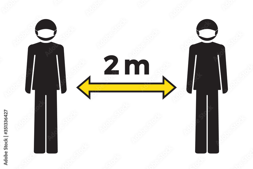 Social distancing concept. Stay two meters apart. Human icon wearing face mask. Coronavirus COVID-19 outbreak. Flat icon vector illustration Social distancing concept. Stay two meters apart. Human icon wearing face mask. Coronavirus COVID-19 outbreak. Flat icon vector illustration