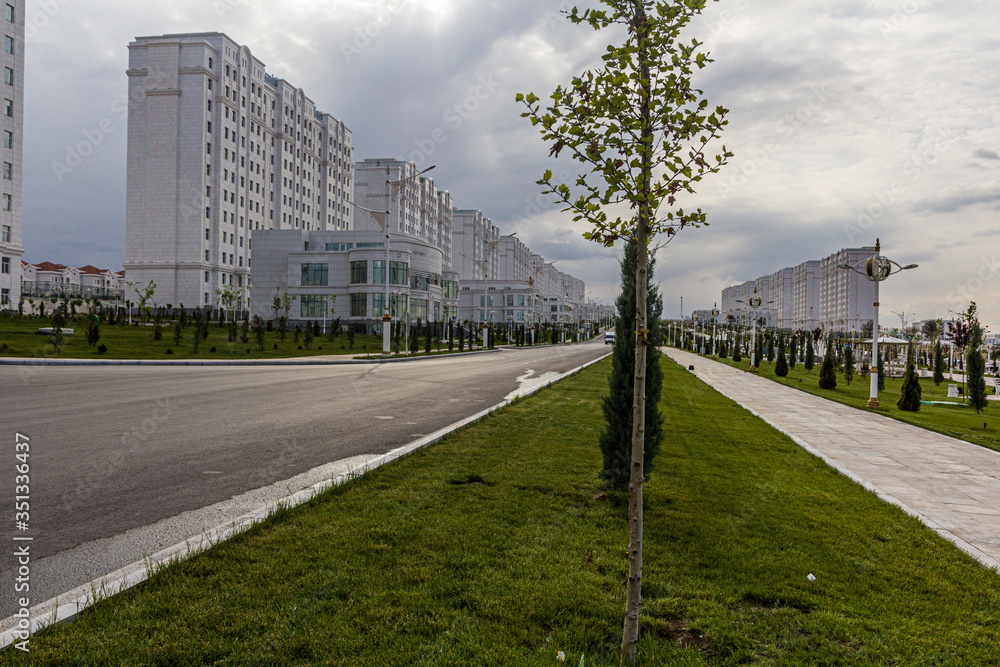 Marble-clad buildings in Ashgabat, capital of Turkmenistan