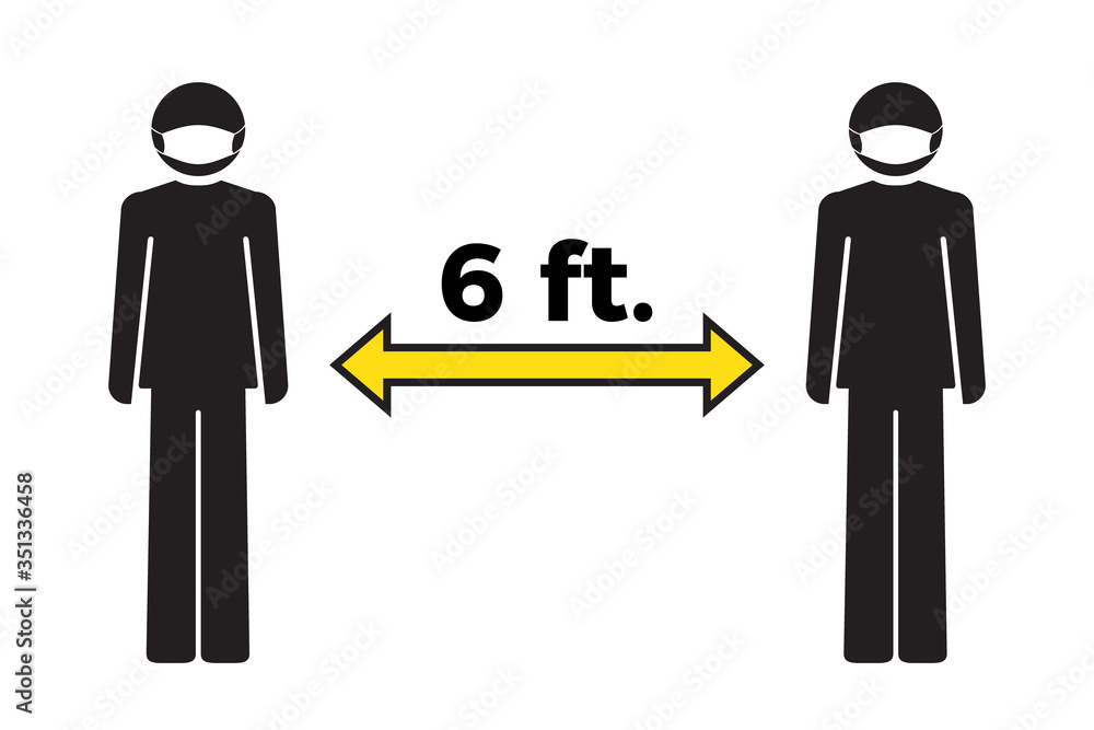 Social distancing concept. Stay six feet apart. Human icon wearing face mask. Coronavirus COVID-19 outbreak. Flat icon vector illustration Social distancing concept. Stay six feet apart. Human icon wearing face mask. Coronavirus COVID-19 outbreak. Flat icon vector illustration