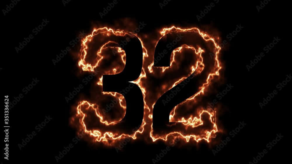 Energy Fiery Number 32 Animation. Fiery style. 4k. Energy Fiery Number 32 Animation. Fiery style. 4k.