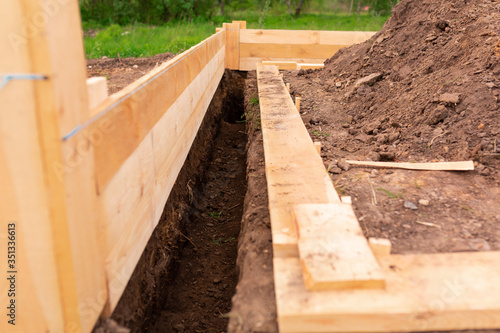 Wooden formwork for new house strip foundation