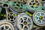Closeup metal steampunk background of cogwheel / gear spare parts