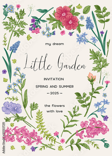  Invitation card with flowers.