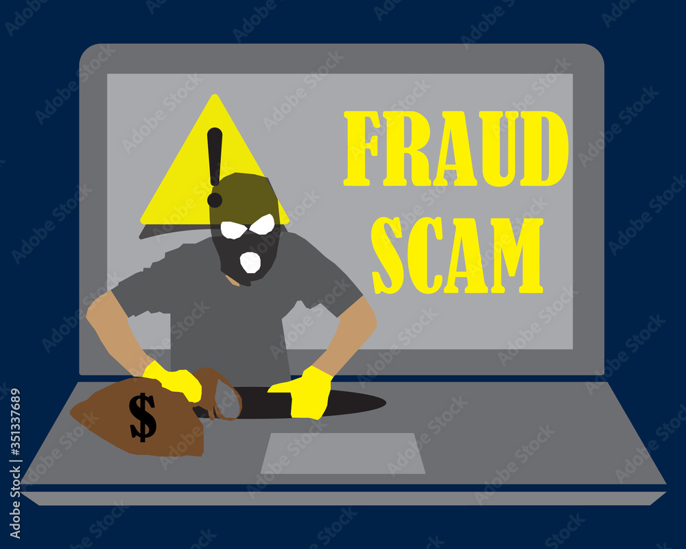 Phishing scam, hacker attack on laptop vector illustration Phishing scam, hacker attack on laptop vector illustration