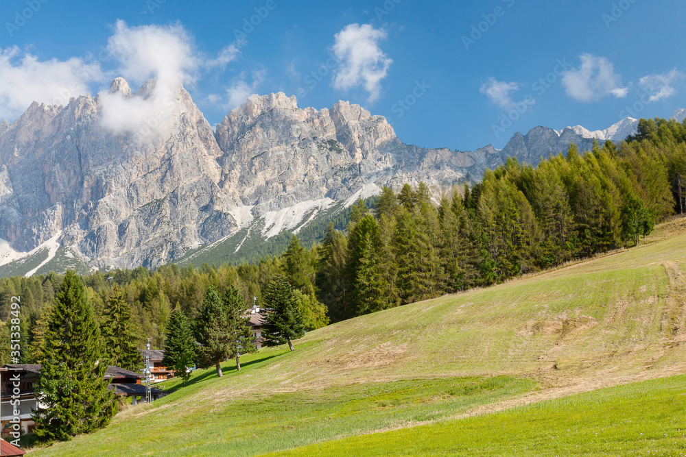 Picturesque ski slope on a fine September day, Cortina D 