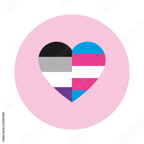 heart with asexual and transgender flags icon, block style