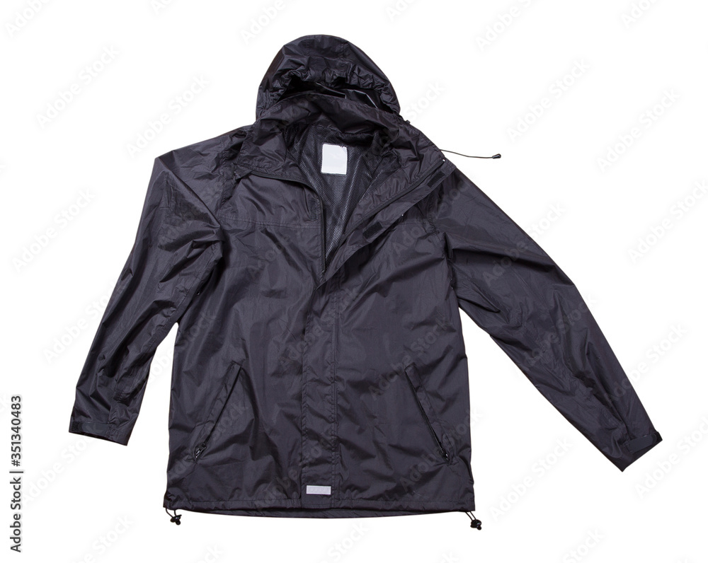 black rain jacket isolated top view, cotton clothes over white background, blue men's jacket black rain jacket isolated top view, cotton clothes over white background, blue men's jacket