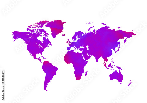 World map illustration. Isolated on white background. Violet and raspberry color.